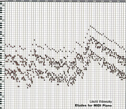 Piano roll graphic showing musical notes and text "Laszlo Vidovszky Etudes for MIDI Piano".