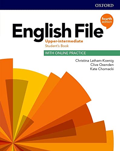 English File Upper-intermediate Student's Book cover with orange abstract geometric shapes on white background.