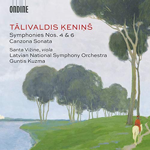 CD cover with painted trees, a rider, and text listing musical works.