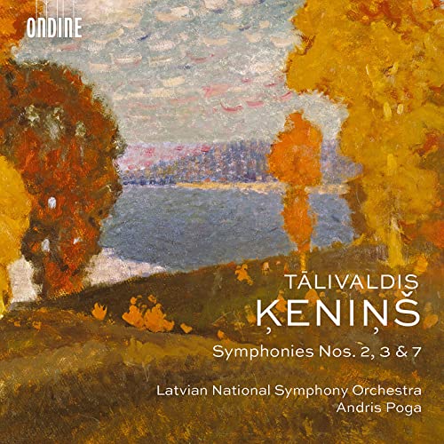 CD cover: landscape painting with text naming composer Tālivaldis Ķeniņš.