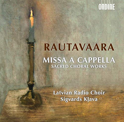 CD cover: burning candle, text "Rautavaara Missa A Cappella", choir details.