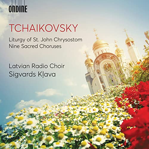 CD cover: Orthodox church with wildflowers, text “Tchaikovsky” and choir details.