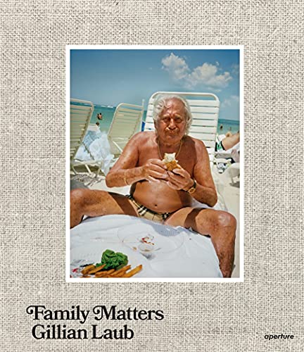 Book cover: elderly man eating on a beach, titled "Family Matters".