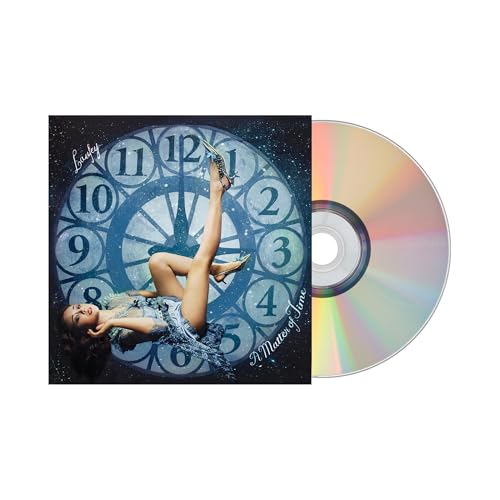 Laufey’s “A Matter of Time” CD cover with a clock and silhouette.