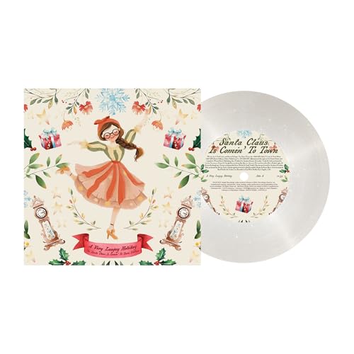Laufey holiday vinyl record with illustrated cover and translucent disc.