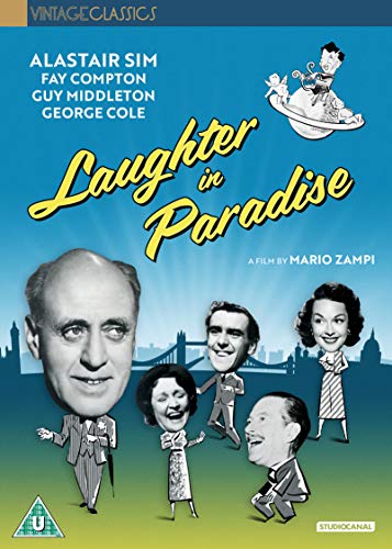 DVD cover for Laughter in Paradise featuring caricatures of the film's cast.