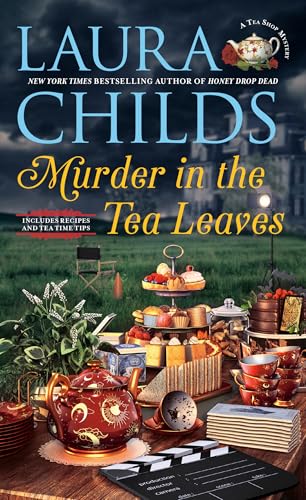 Book cover: “Murder in the Tea Leaves” with a tea party scene.