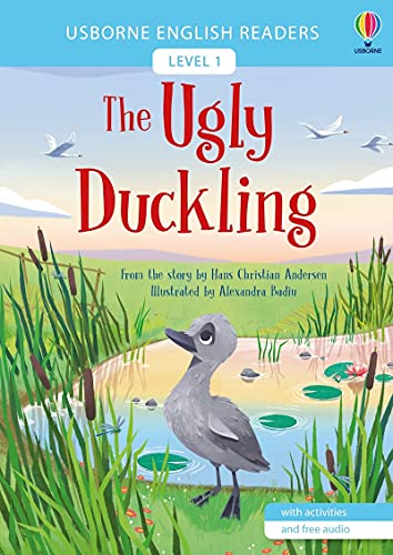 Book cover of "The Ugly Duckling" with a duckling by a pond.