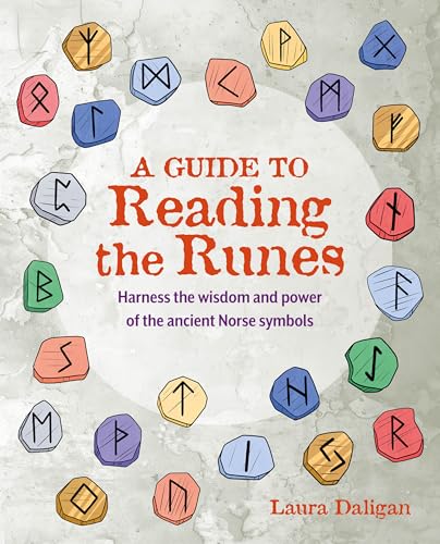 Book cover titled A Guide to Reading the Runes surrounded by colorful stone runes.