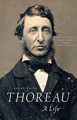 Sepia-toned portrait of Henry David Thoreau, book cover with title and author.