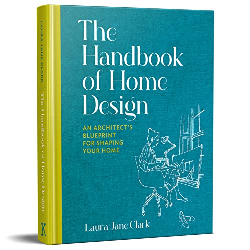Blue book cover, “The Handbook of Home Design” with architectural illustration.