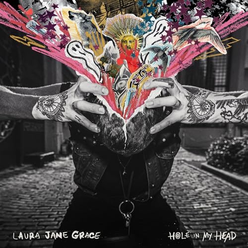 Album cover for Laura Jane Grace’s “Hole In My Head,” collage style.