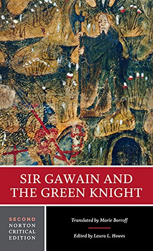 Book cover: “Sir Gawain and the Green Knight” with medieval illustration.