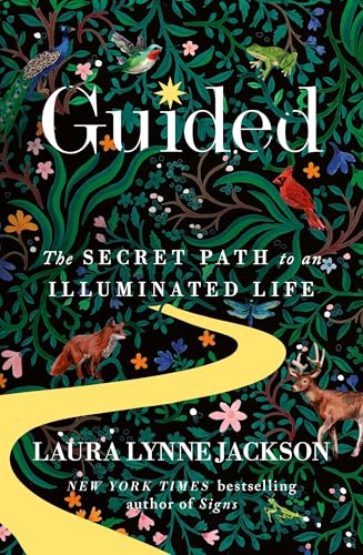 Book cover with winding yellow path, animals, and floral designs in black.