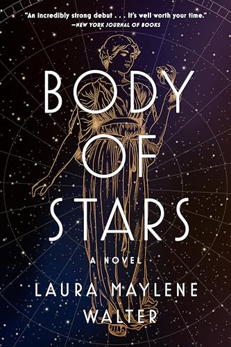 Book cover: gold illustration of a woman against a starry background.