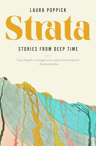 Book cover: "Strata" with layered geological illustration in blue and gold.