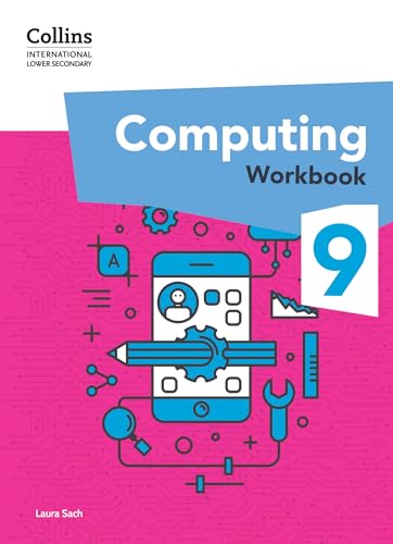 Computing workbook cover, Stage 9, with phone and tools illustration.