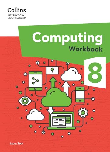 Collins Stage 8 Computing Workbook cover with tech icons and green number 8.