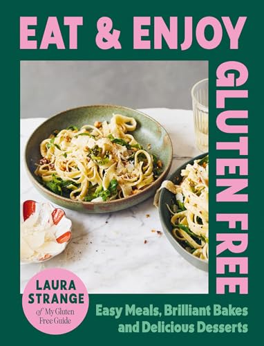 Cookbook cover with pasta dish, text “Eat & Enjoy Gluten Free”.