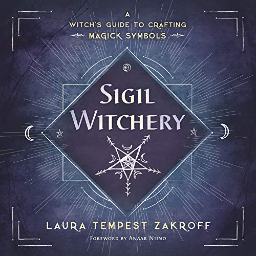 Book cover with a dark blue and silver design, titled "Sigil Witchery.