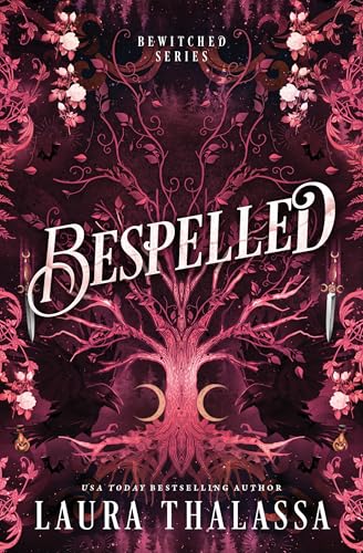 Book cover for "Bespelled" featuring a tree with crescent moons and ornate details.