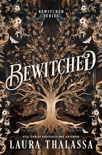 Book cover for "Bewitched" featuring a tree with ornate gold details.