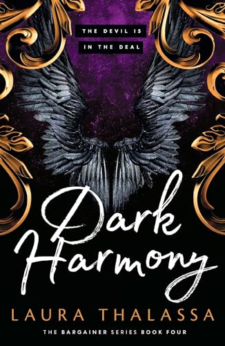 Book cover with black wings, gold filigree, purple background, and white text title.