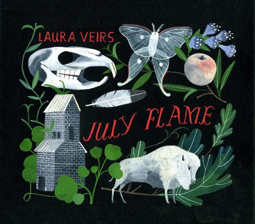 Album cover for Laura Veirs’ “July Flame” with skull, moth, and bison.