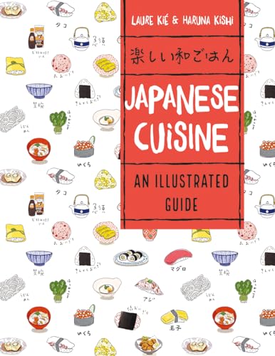 Book cover: "Japanese Cuisine" with illustrated food patterns.