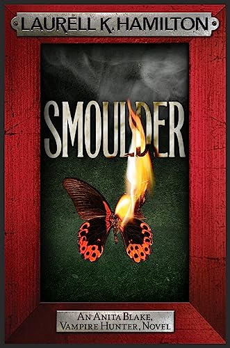 Book cover for "Smoulder" featuring a burning butterfly and red frame.