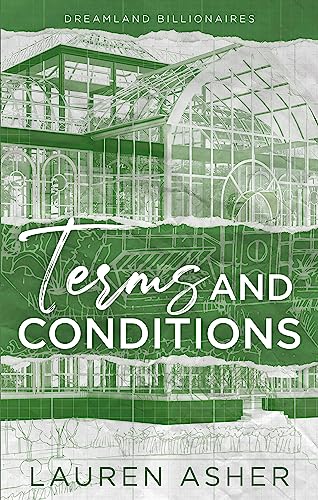 Book cover: "Terms and Conditions" by Lauren Asher, green greenhouse design.