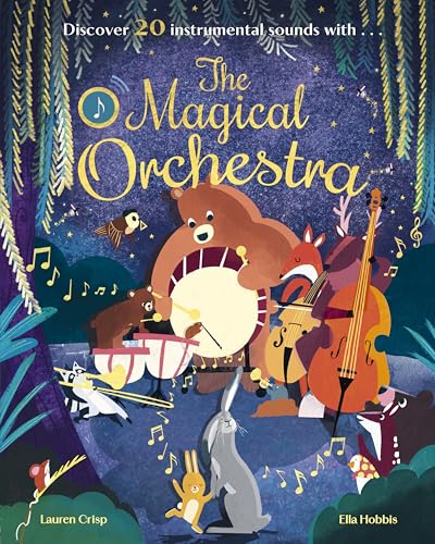 Illustrated book cover featuring forest animals playing various musical instruments under a starry sky.