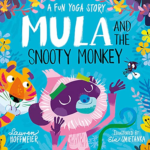Book cover featuring a purple monkey in a yoga pose with a fly.