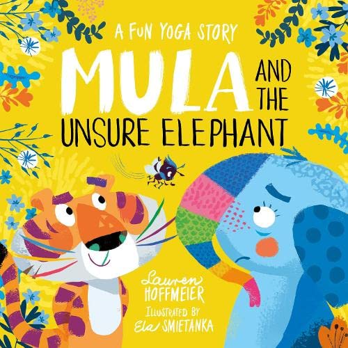 Book cover: tiger and blue elephant with a small fly, bright colors.