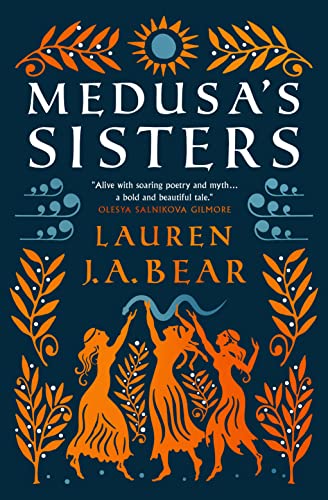 Book cover for "Medusa's Sisters" with orange figures and floral designs.