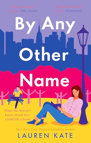 Book cover: woman reading in a park with a city skyline.