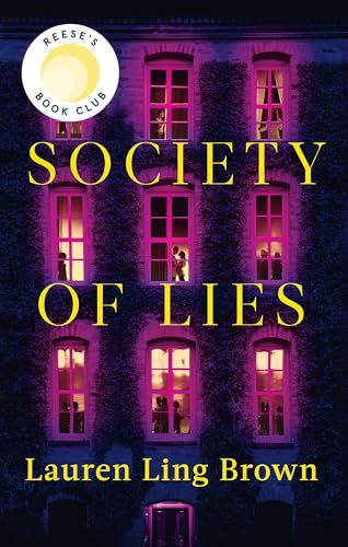 Book cover: "Society of Lies" with a building facade and lit windows.