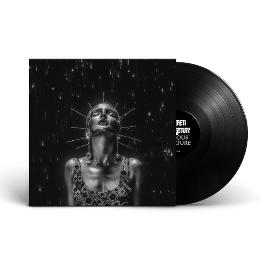 Vinyl record with black and white portrait of a woman with spikes.