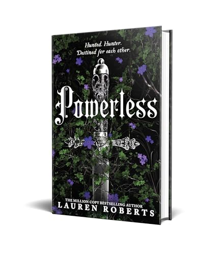 Hardback book cover with ornate silver dagger and purple floral design.