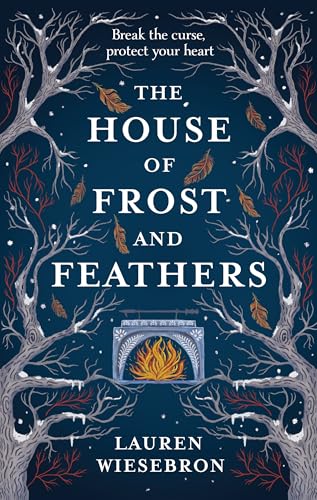 Book cover with bare branches framing a fireplace and falling leaves.