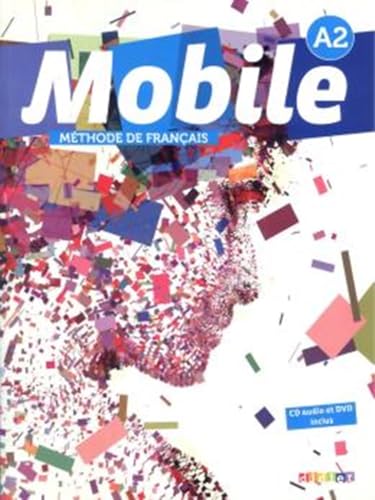 French textbook "Mobile A2" cover with colorful abstract face imagery.