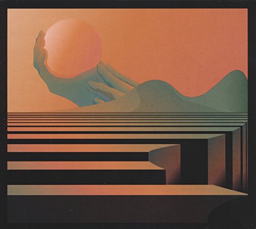 "Vinyl record cover with abstract illustration of hands holding a glowing orange sphere."