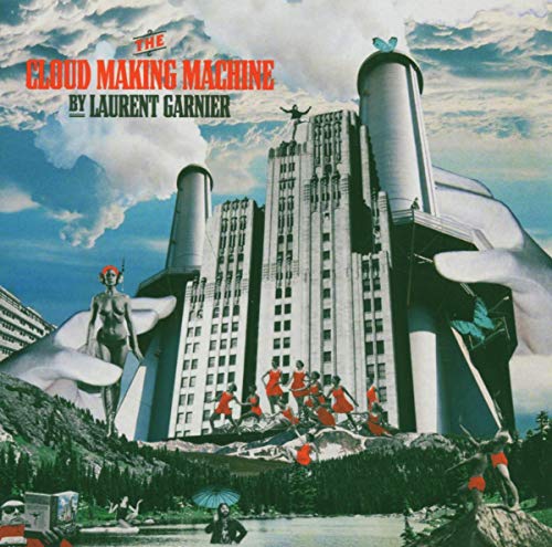 Surreal album cover featuring a large, futuristic building and figures.