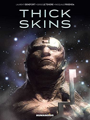 A muscular, stone-skinned figure with a forehead marking against a starry space background.