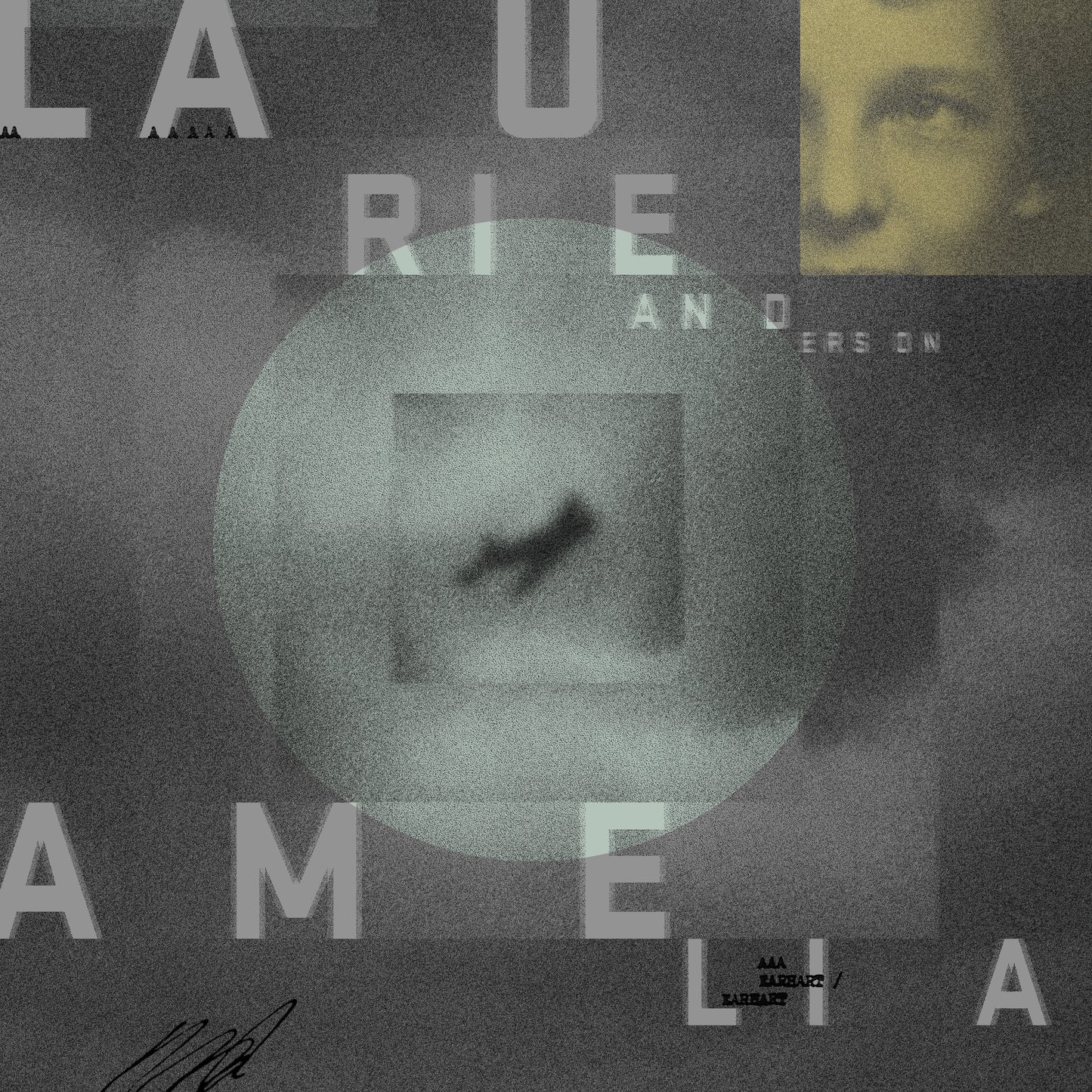 Laurie Anderson’s “Amelia” vinyl record cover with abstract portrait and text.