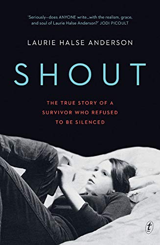 Book cover: "Shout" with a young woman curled up in distress.