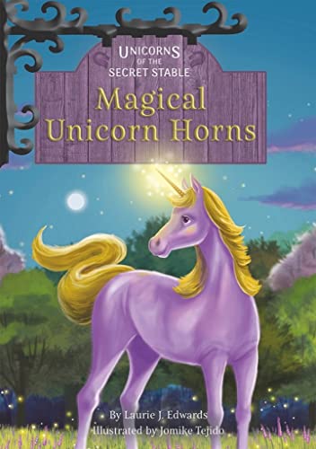 Book cover featuring a purple unicorn with a golden horn, titled “Magical Unicorn Horns.”