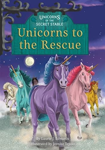Book cover featuring colorful unicorns running in a nighttime landscape.