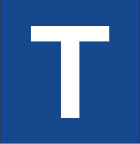 Blue square with a large, white capital letter "T" centered within.