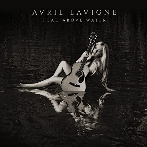 Avril Lavigne reclines in water holding an acoustic guitar, album cover.